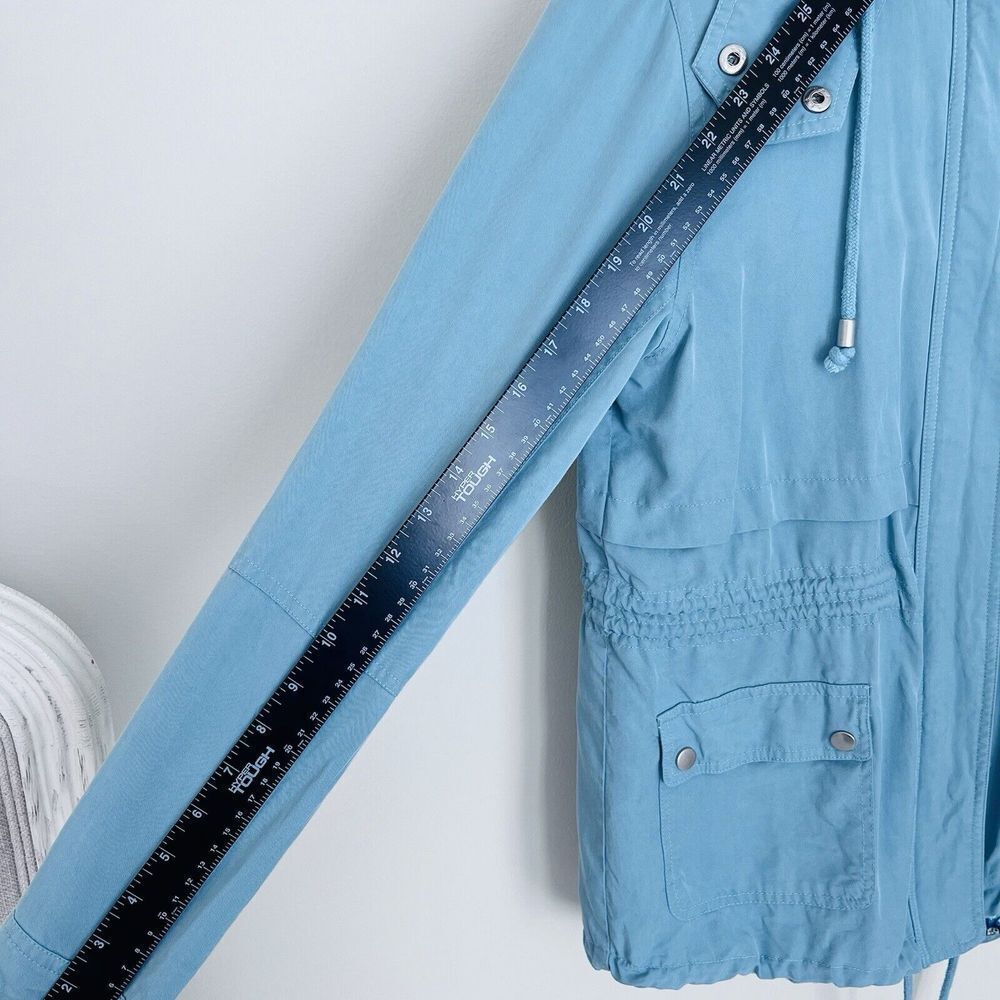 MARKET & SPRUCE Hooded 2 Pocket Cargo Rain Utility Jacket Zip Snap Women Small - Picture 13 of 14